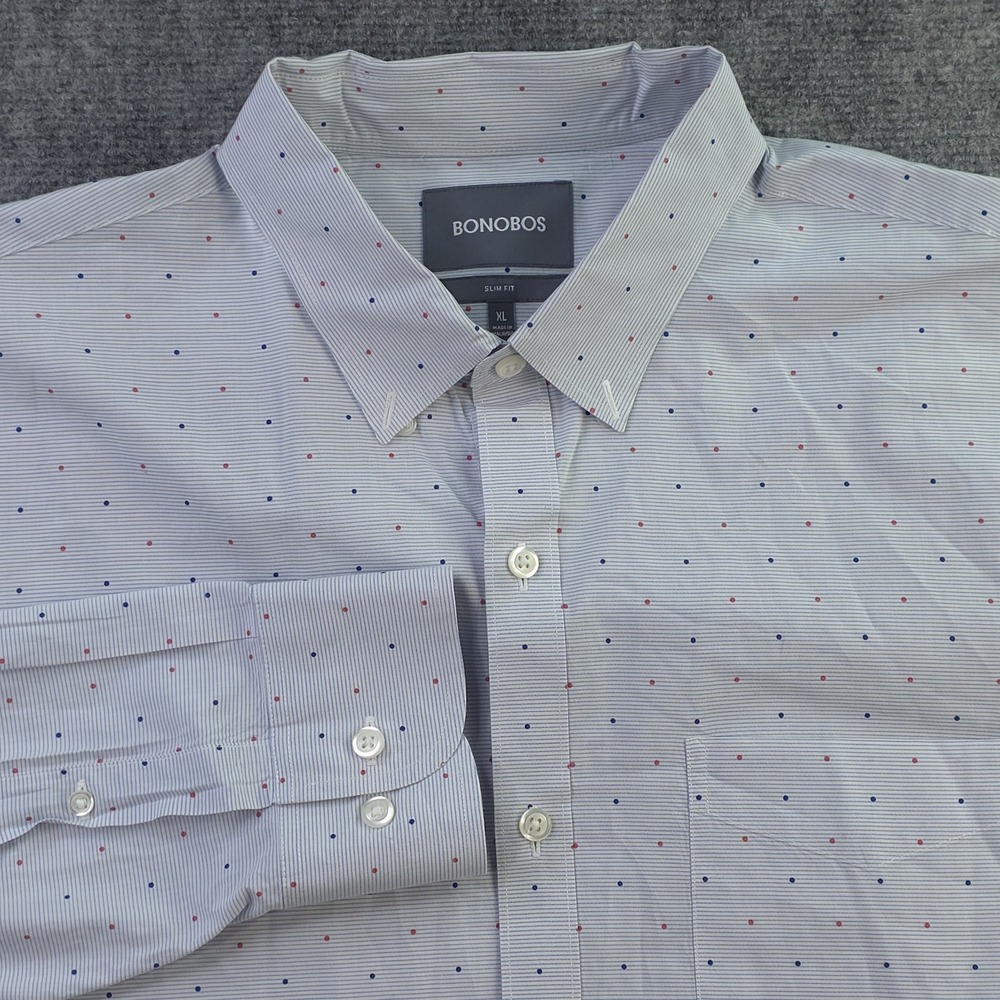 Bonobos Shirt XL Slim Fit Blue Red Polka Dot Long Sleeve Button Down Cotton‎